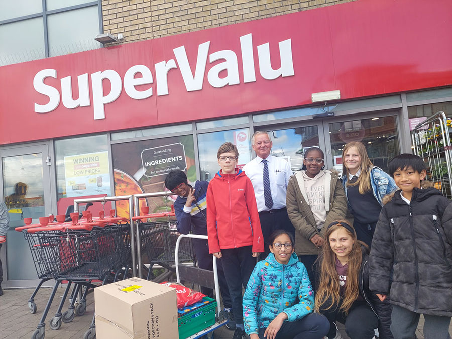 Students aising money for Barnardos Children's Charity outside SuperValu