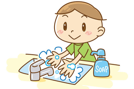 Cartoon boy washing hands in sink